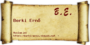Berki Ernő névjegykártya
